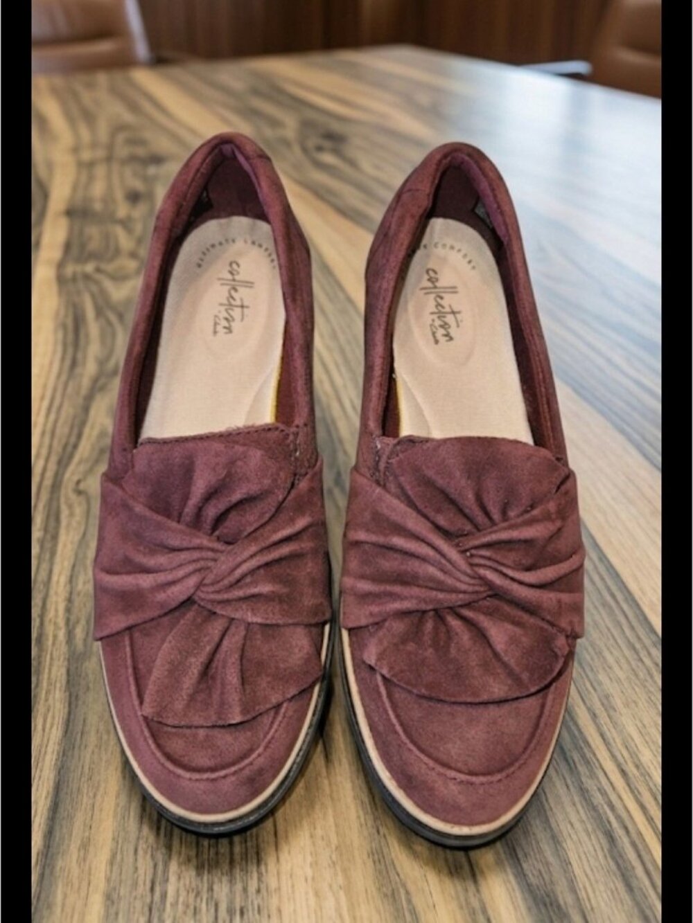 Clarks Suede Upper Sharon Dasher Loafer Platform Wedge Shoe Big Bow Women 7.5